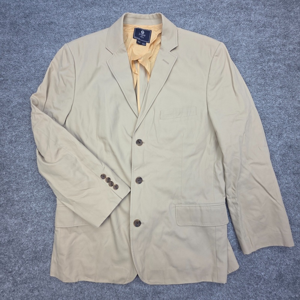 J Crew Blazer Sport Coat Mens 42R Beige Aldridge Jacket Cotton Two Button